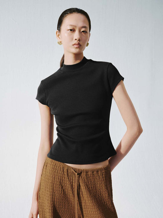 Mock Neck Skinny-Fit T-Shirts