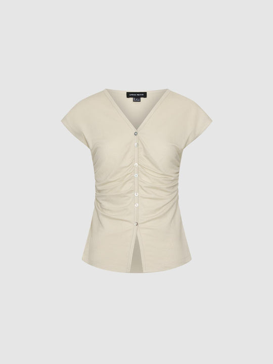 Viscose Polyamide Blend Ruched Front Blouse