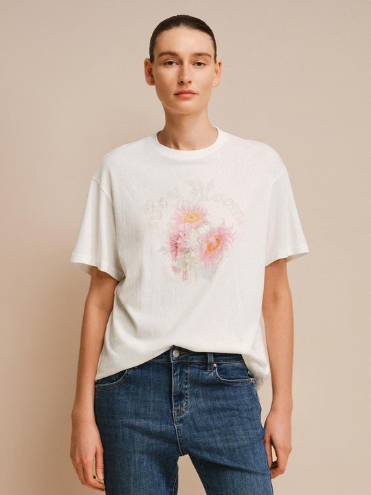Cotton Floral Print Light Stretch T-shirts