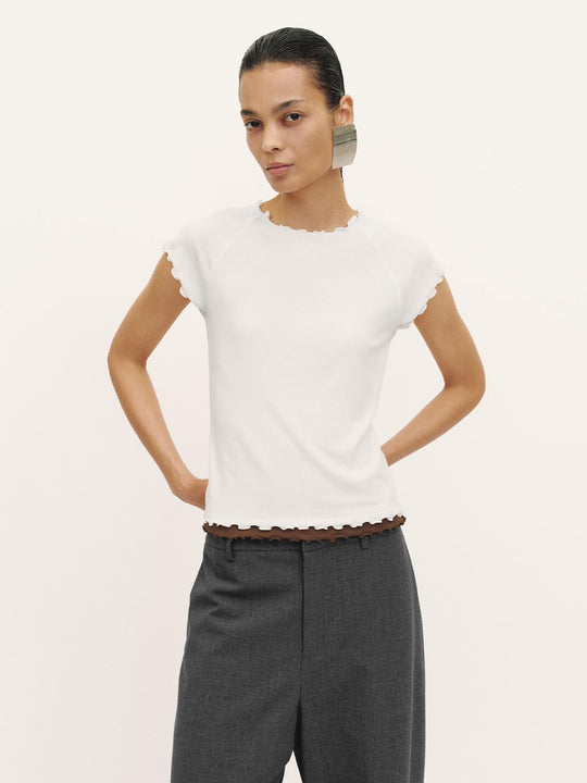 Scalloped Edge Short Sleeve Lyocell Wool Blend T-shirt