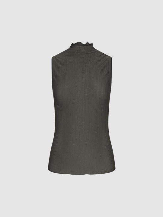 Ruffled Mock Neck With Slight Stretch Tank Top