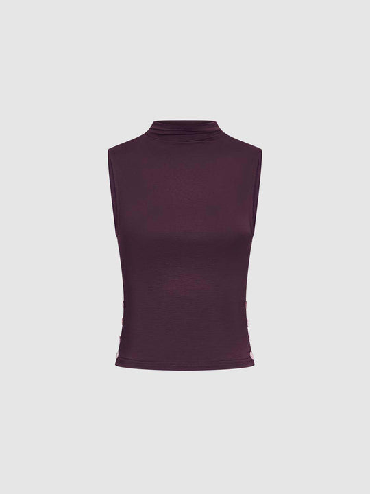 Mock Neck Sleeveless Slim Lyocell Tank Top