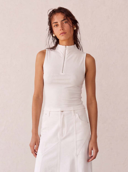 Fitted Half-zip Mock Neck Sleeveless Tank Top