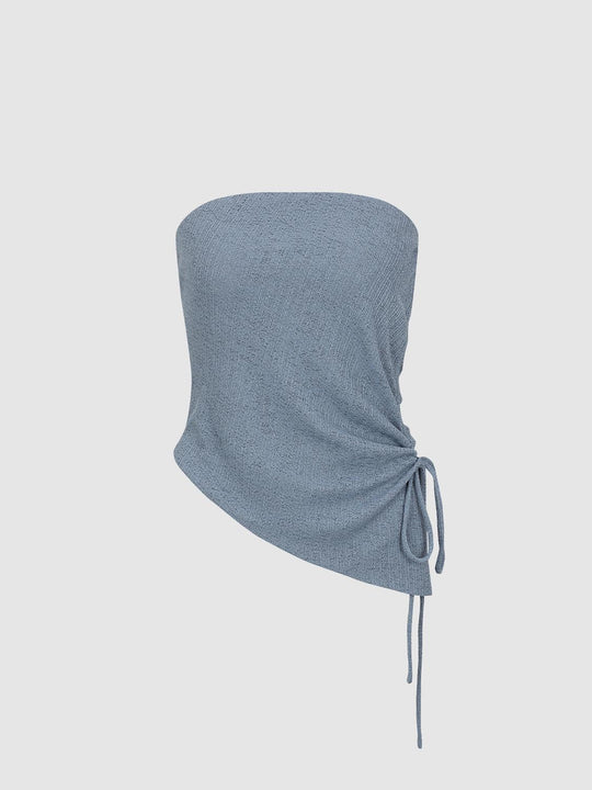Drawstring Side Ruched Asymmetric Hem Tube Top