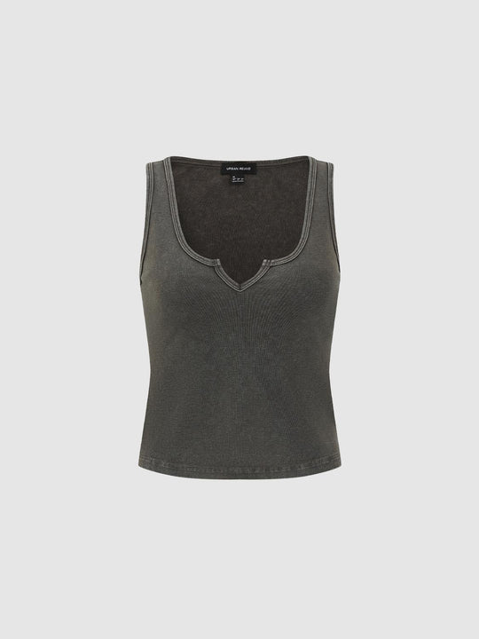 Fitted Ribbed V-neck Sleeveless Cotton Blend Tank Top