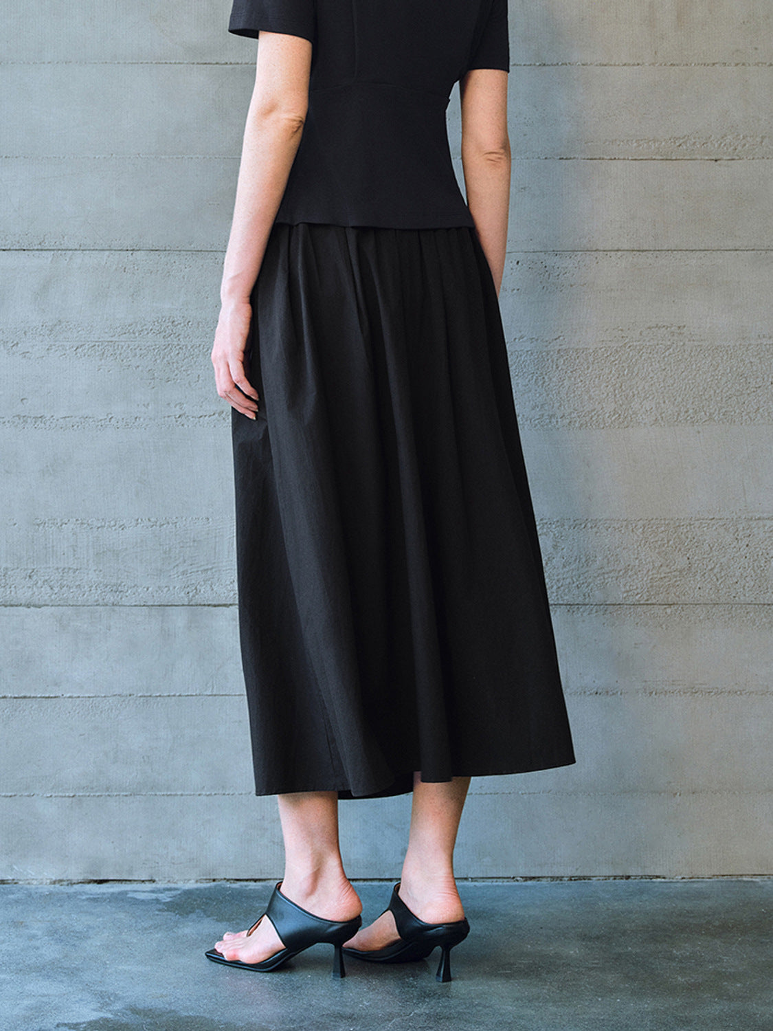 Elastic Waist Midi A-Line Skirt