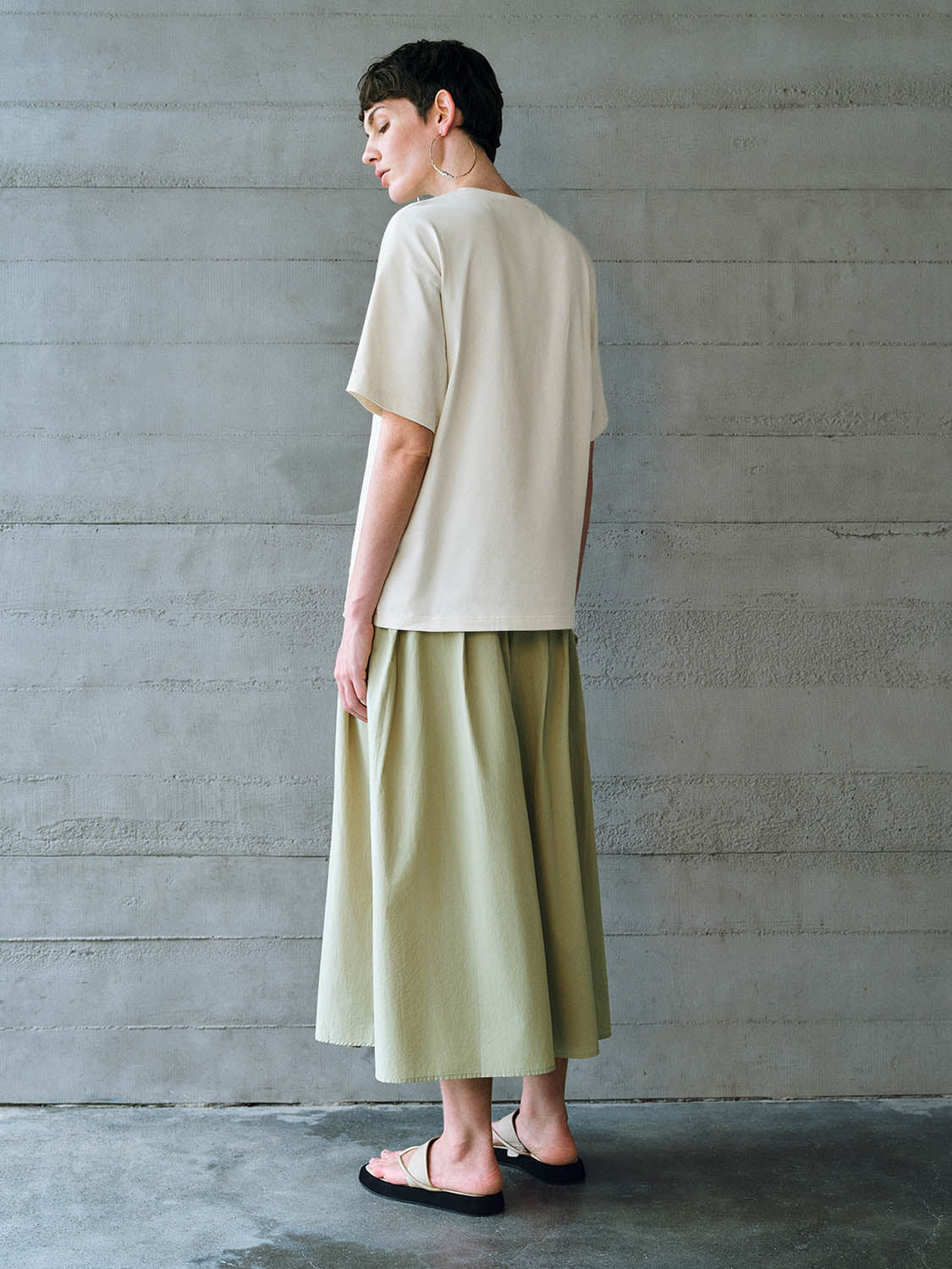 Elastic Waist Midi A-Line Skirt