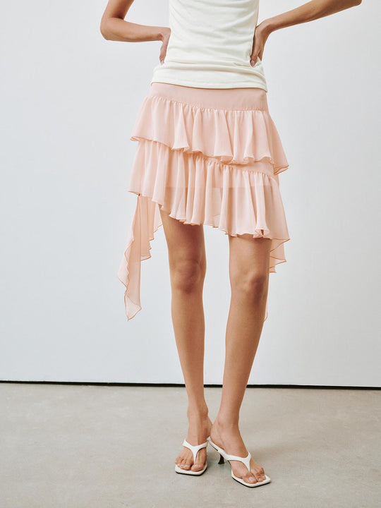 Asymmetric Ruffle Tiered A-Line Midi Skirts