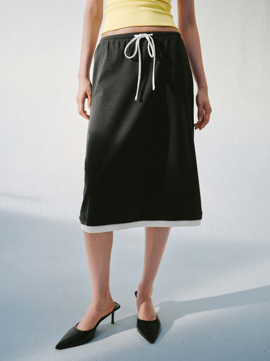 Drawstring A-Line Midi Skirts