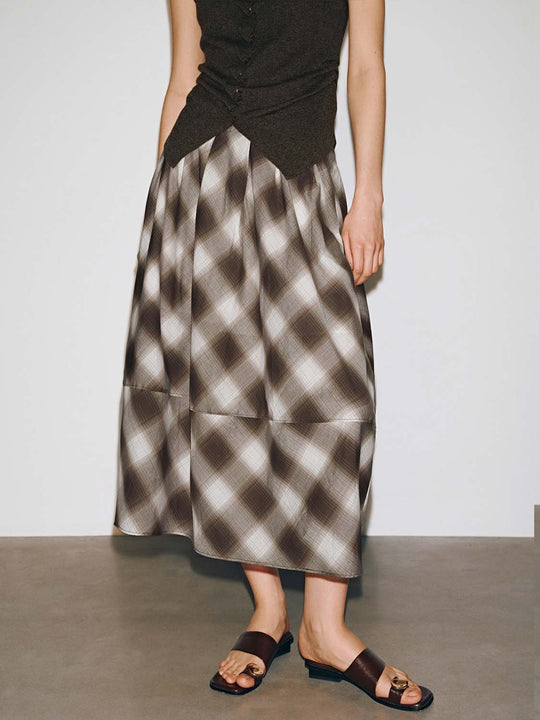 Check Pleated A-Line Midi Skirts