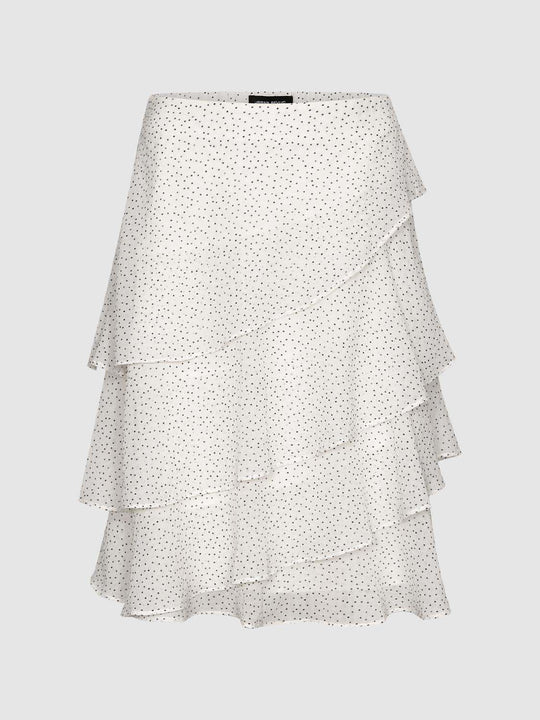 Polka Dot Layered Ruffle Wrap Asymmetric Hem Skirt