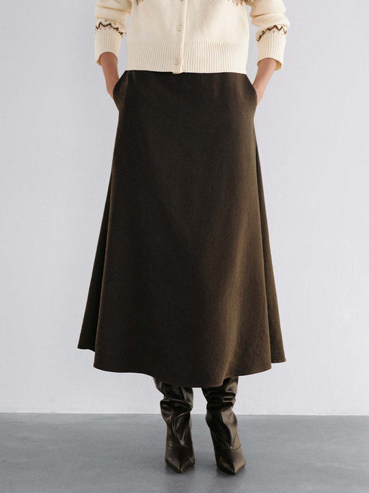 Thin Belted Solid A-Line Mid-rise Maxi Skirt