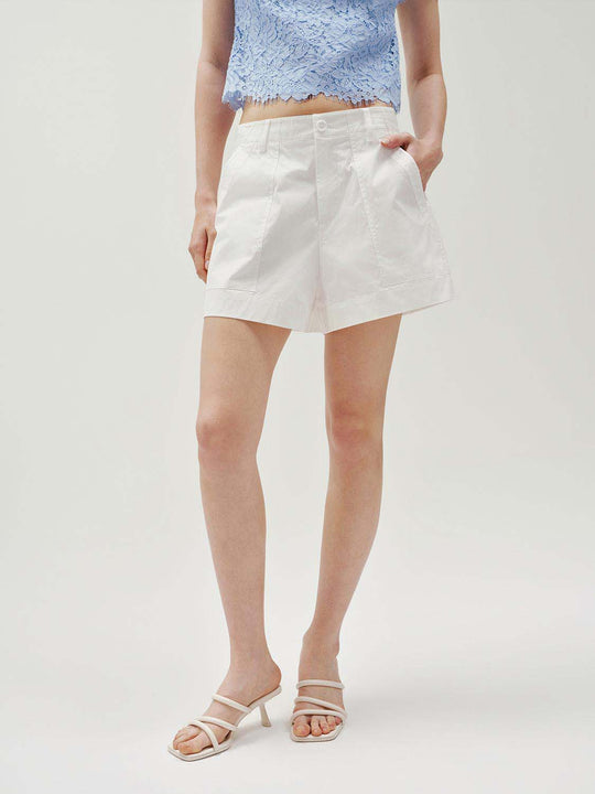 Cotton Blend Pleated Stretch With Elastic Waist Shorts
