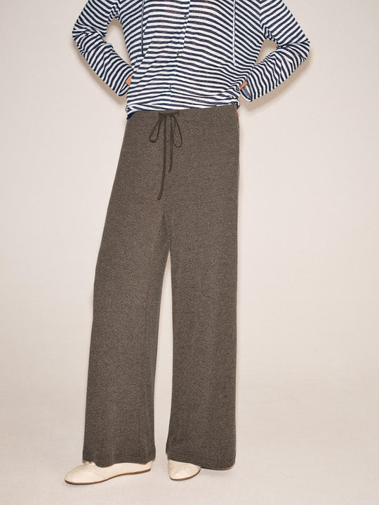 Drawstring Waist Textured Knit Wide Leg Casual Trousers