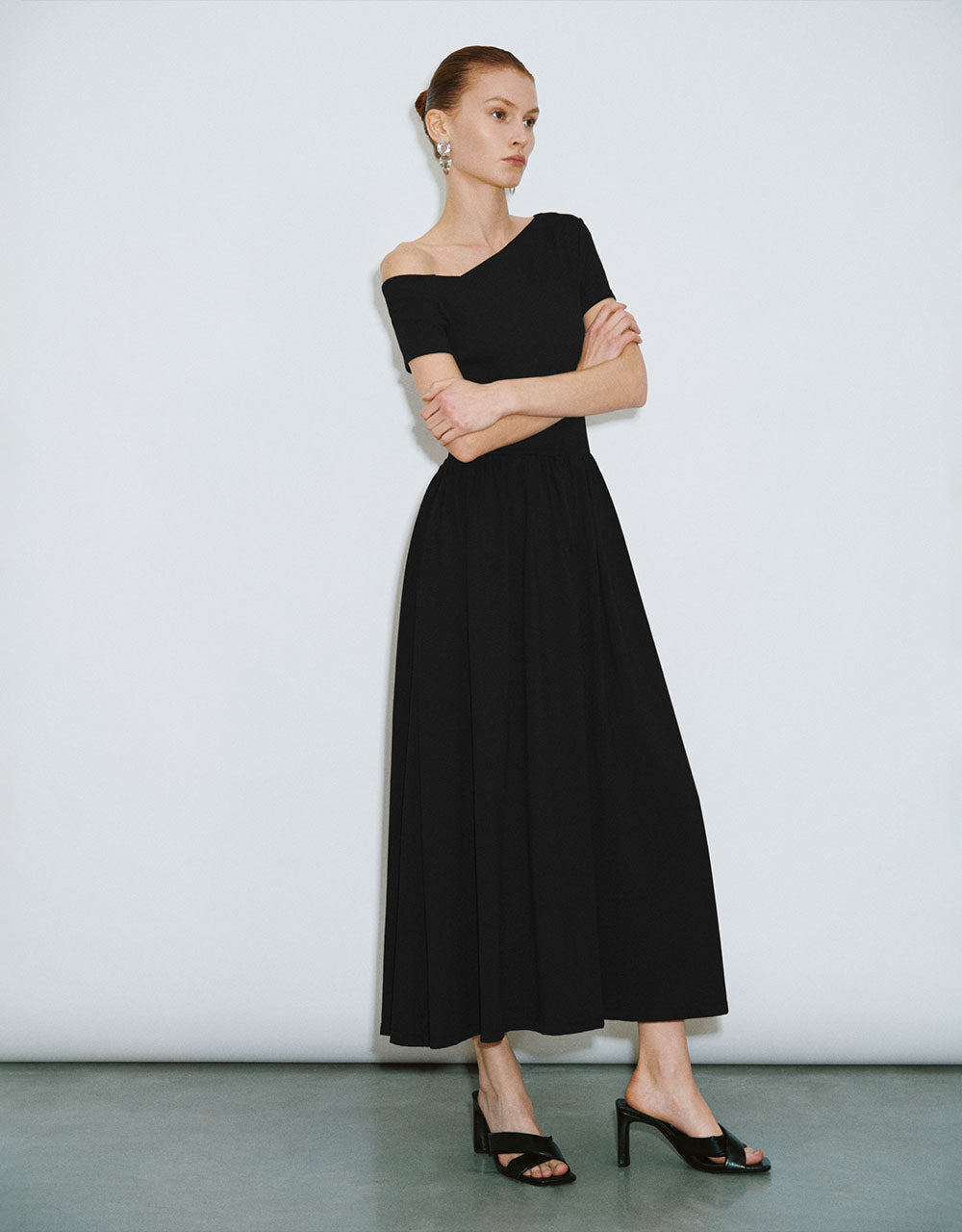 One Shoulder Midi A-Line Dress