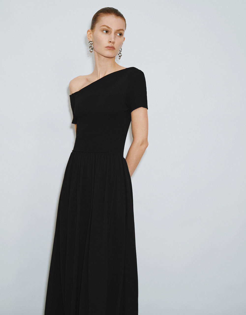 One Shoulder Midi A-Line Dress