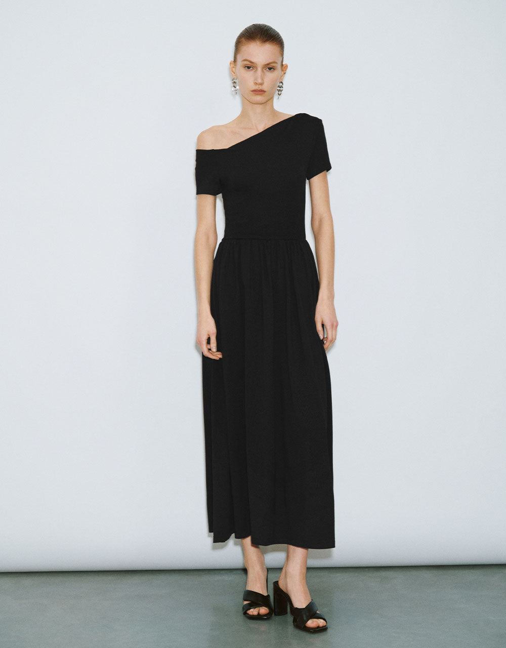 One Shoulder Midi A-Line Dress