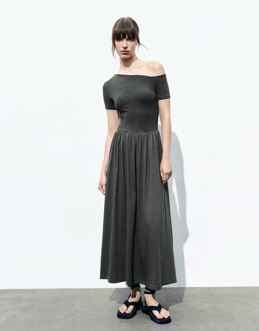 One Shoulder Midi A-Line Dress