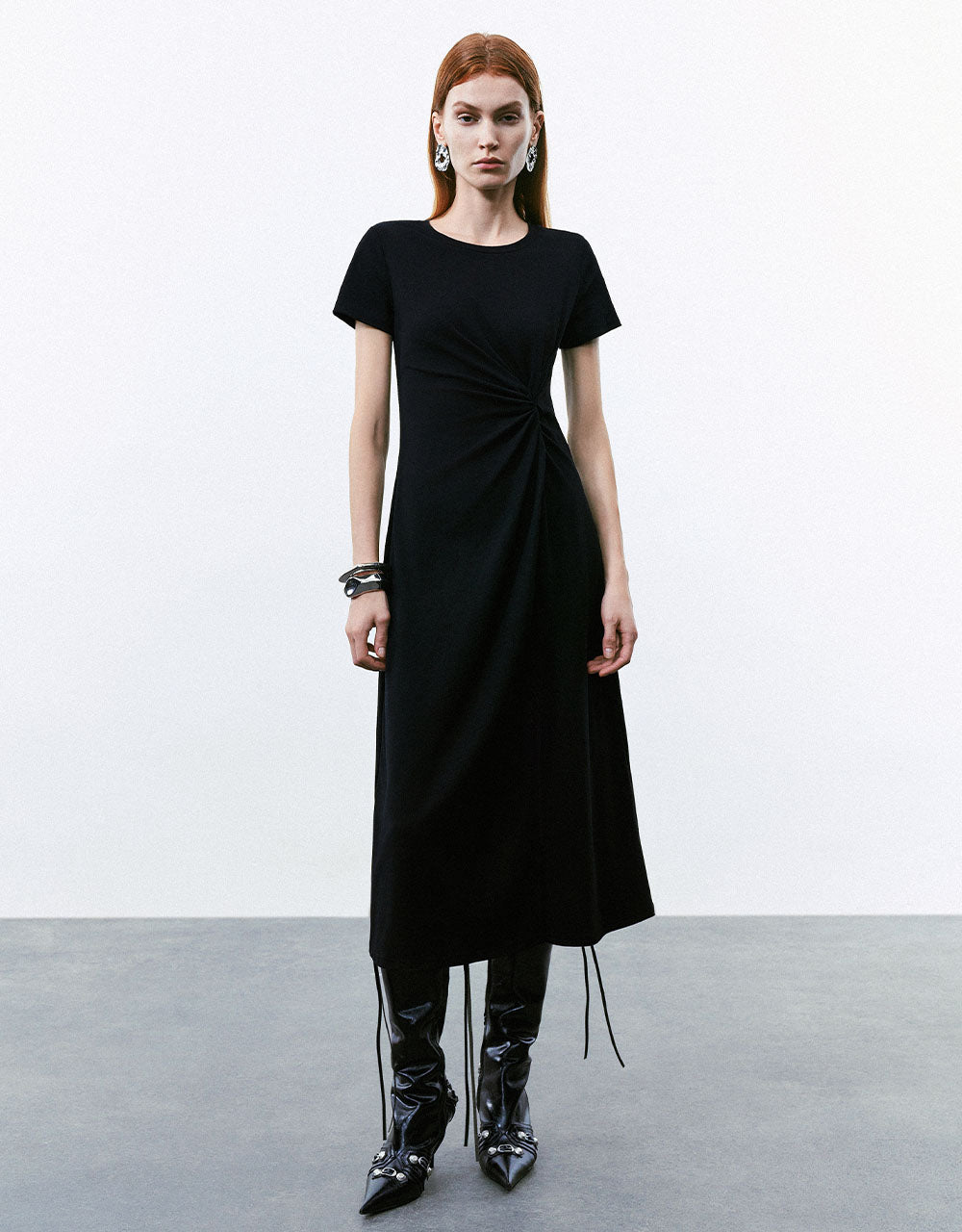 Twist Crew Neck A-Line Dress