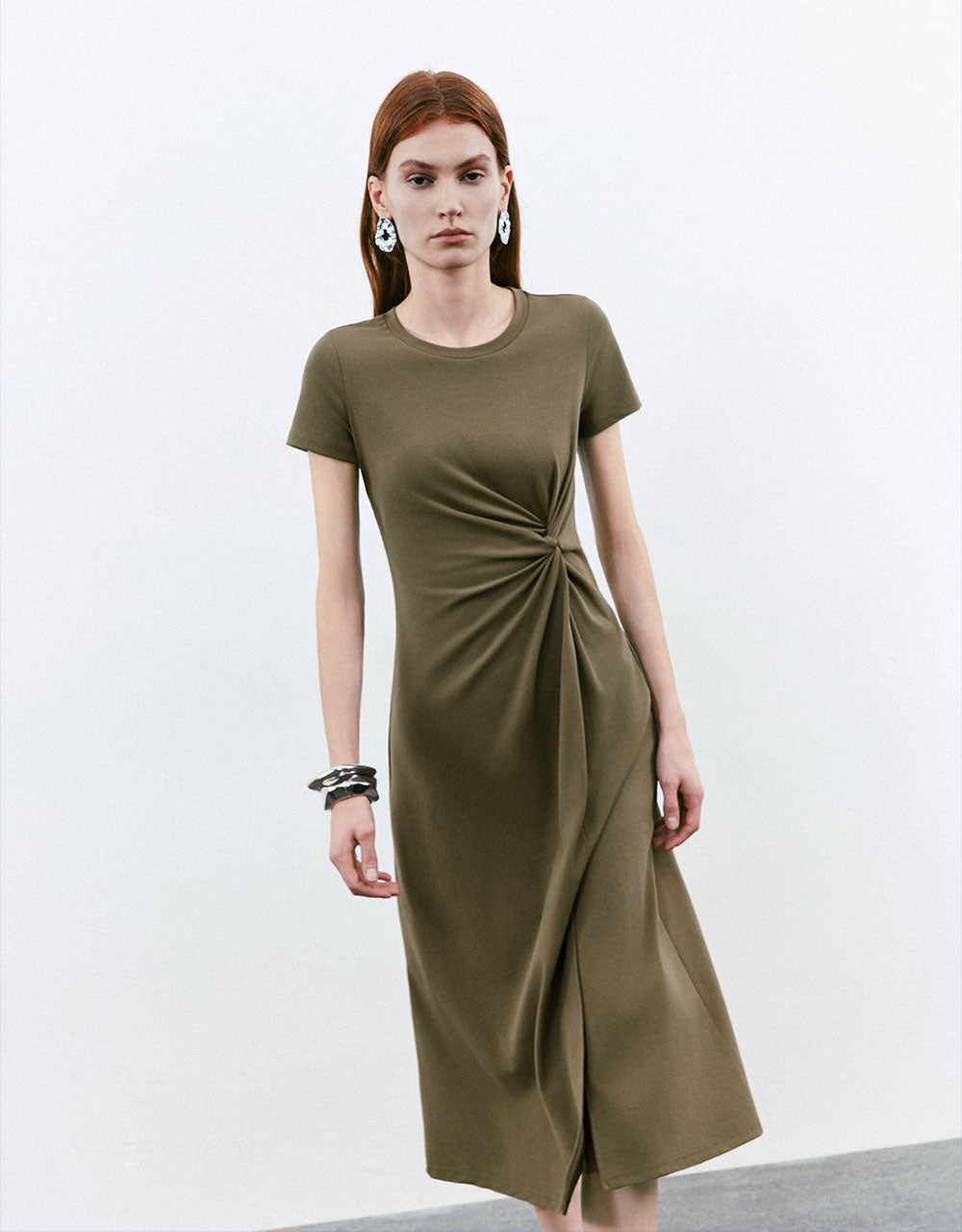 Twist Crew Neck A-Line Dress