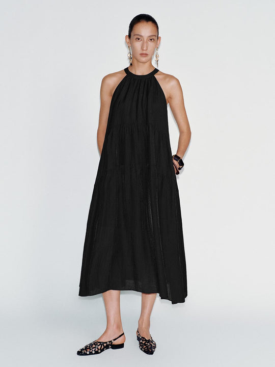 Halter Neck Tiered A-Line Midi Dresses