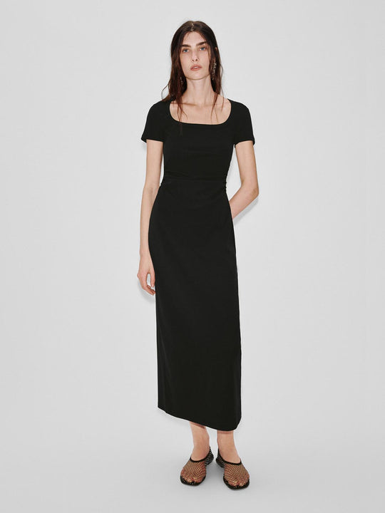 Scoop Neck Short Sleeve Slim-Fit Straight Midi Dresses