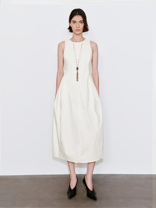 Sleeveless Seamed Balloon Midi Dresses