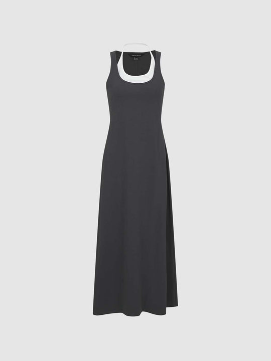 2 In 1 U-Neck Sleeveless A-Line Midi Dresses