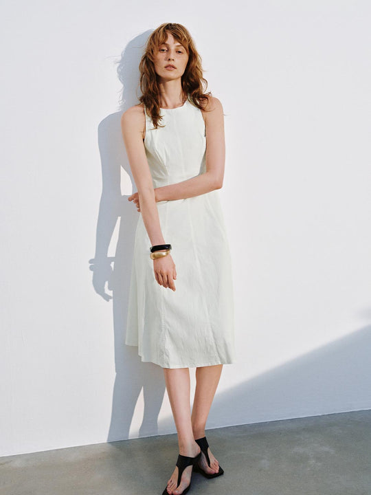 Crew Neck Sleeveless A-Line Midi Dresses