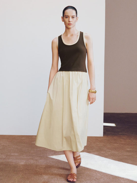 Scoop Neck Strappy A-Line Midi Dresses