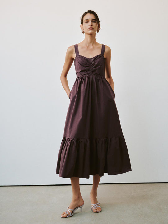 Strappy Shirred A-Line Midi Dresses