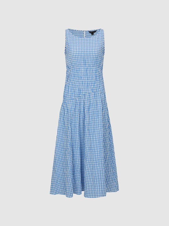 Gingham Cotton Elastane Smocked Waist Dress