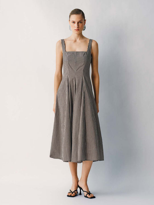 Cotton Gingham Textured Weave Maxi Dress