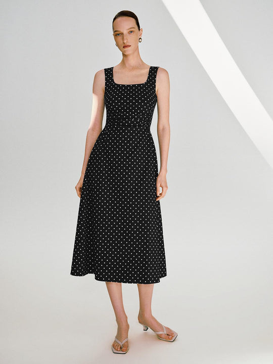 Polka Dot Knit Flattering Fit Sleeveless Dresses