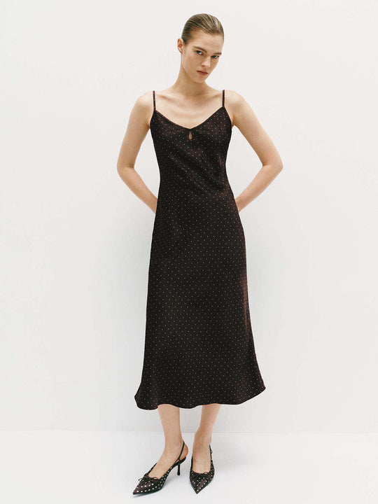 Polka Dot Pattern With Medium Thickness And Slight Stretch A-Line Dress