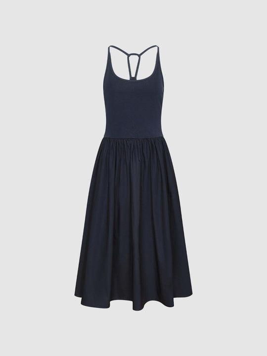 Crisscross Back Fit And Flare Cotton Blend Dress