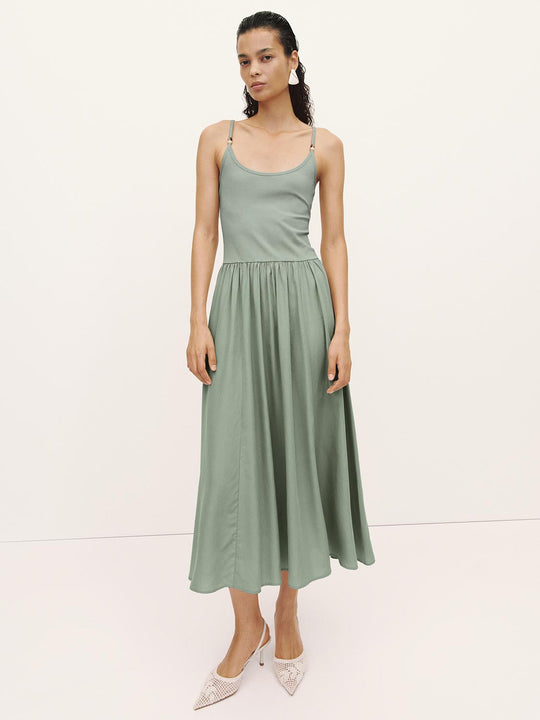 Cotton Lyocell Blend Knit And Woven With A-Line Silhouette In Lightweight, Slightly Stretch Fabric Dress