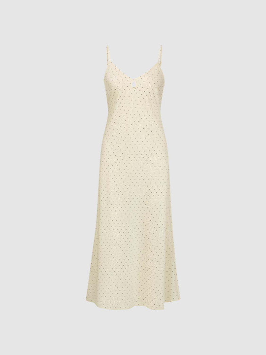 Polka Dot Print, Slight Stretch, Medium-Thickness Fabric A-Line Dress