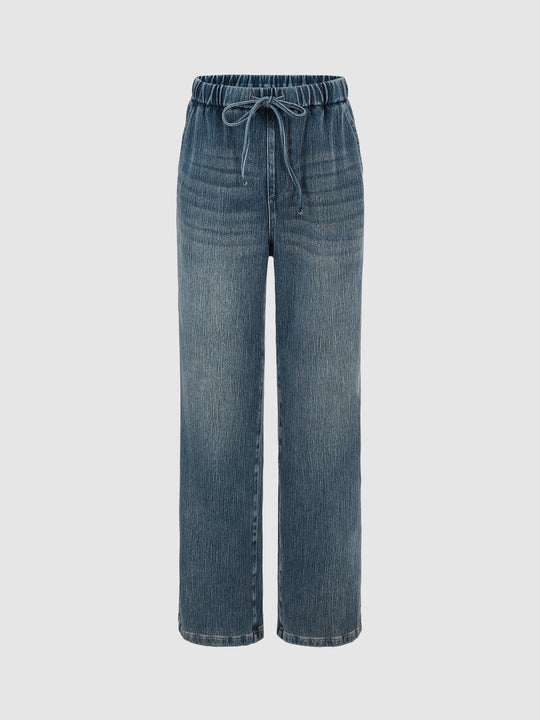 Drawstring Waist Loose Jeans