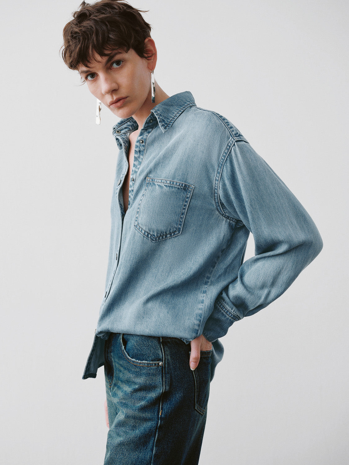 Button Up Loose Denim Shirt