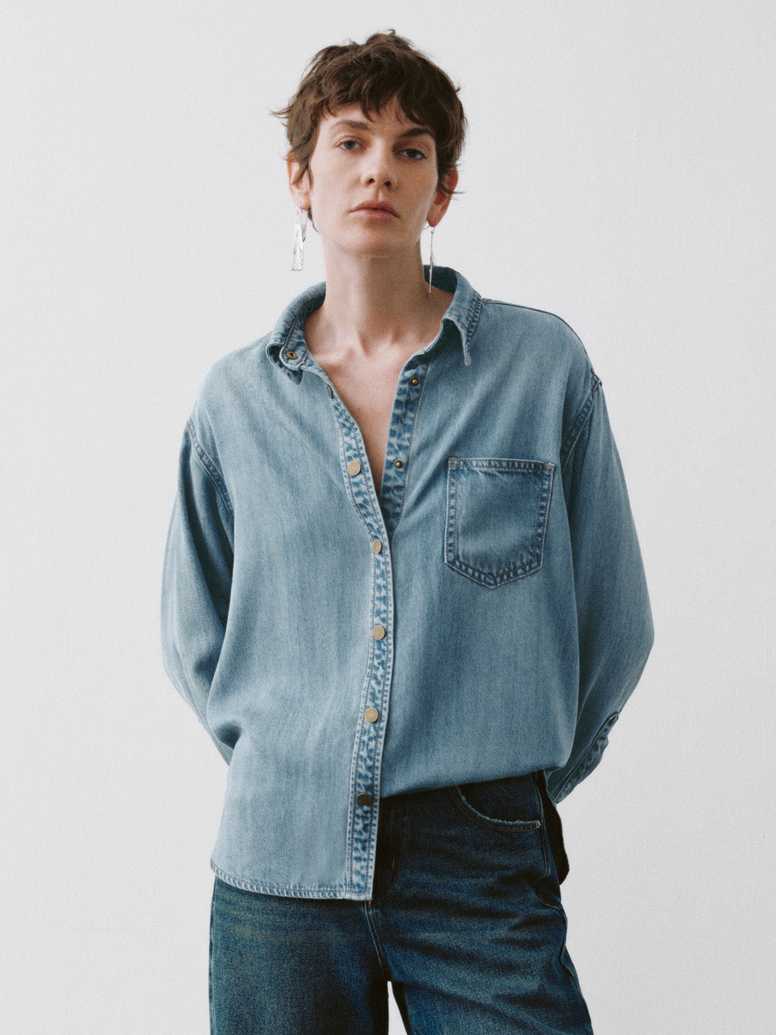 Button Up Loose Denim Shirt