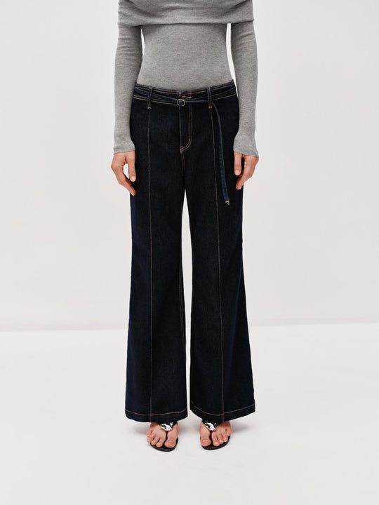 Seamed Belted Flare Jeans