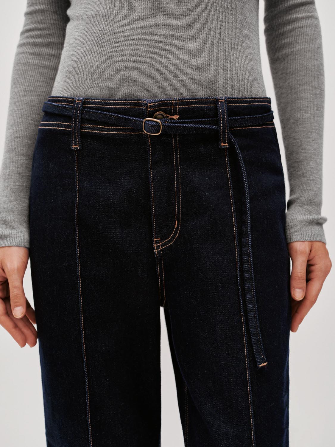 Seamed Belted Flare Jeans