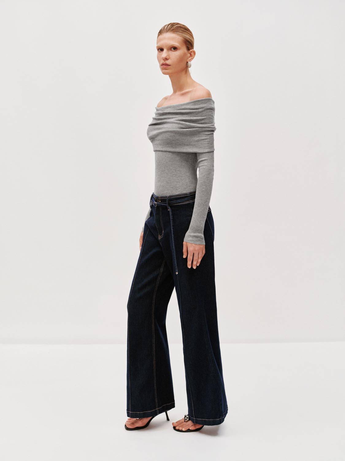 Seamed Belted Flare Jeans