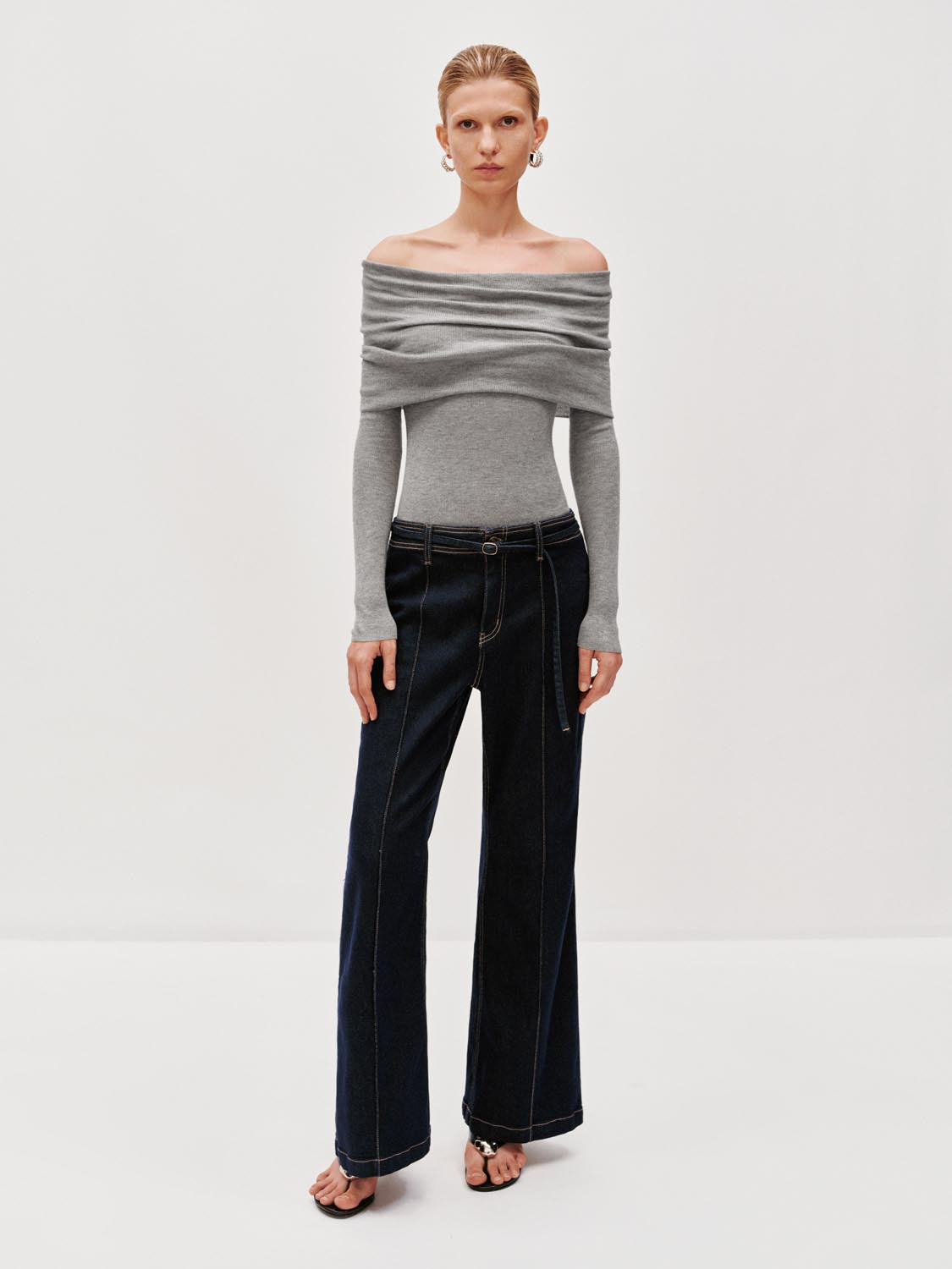 Seamed Belted Flare Jeans