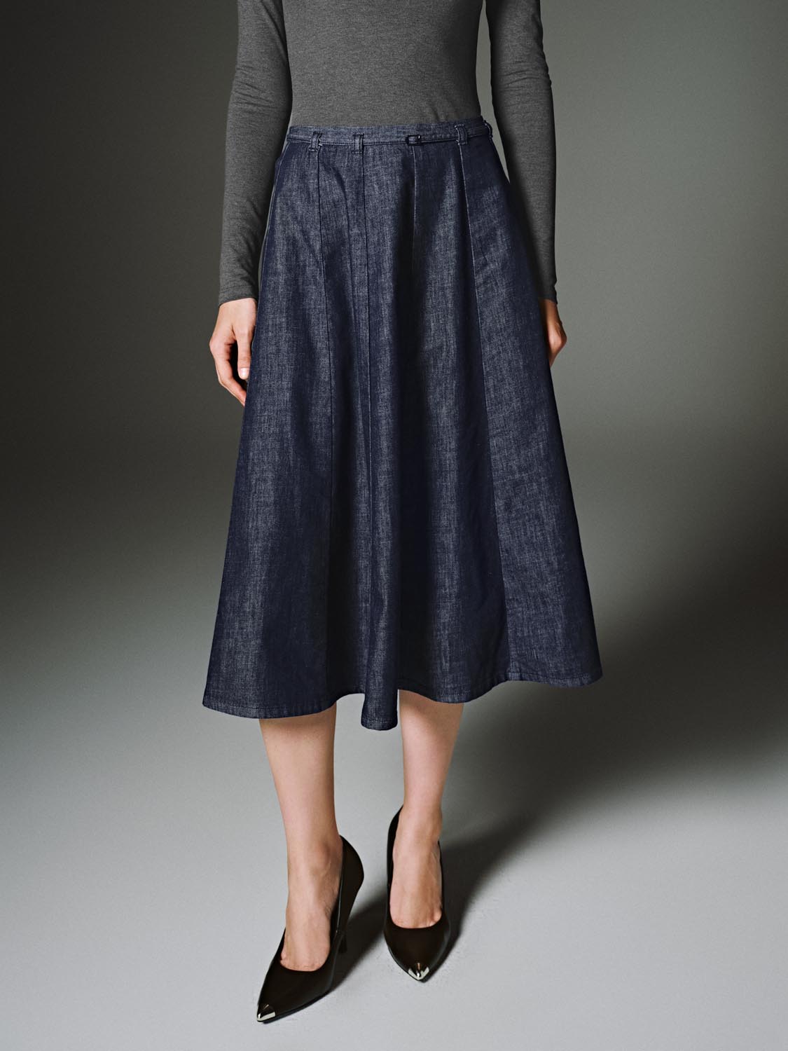 Pleated Denim Midi Skirts