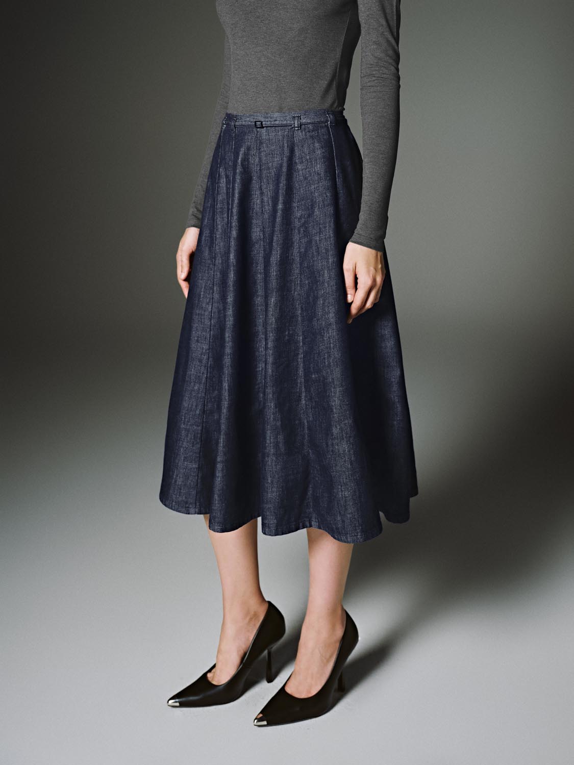 Pleated Denim Midi Skirts