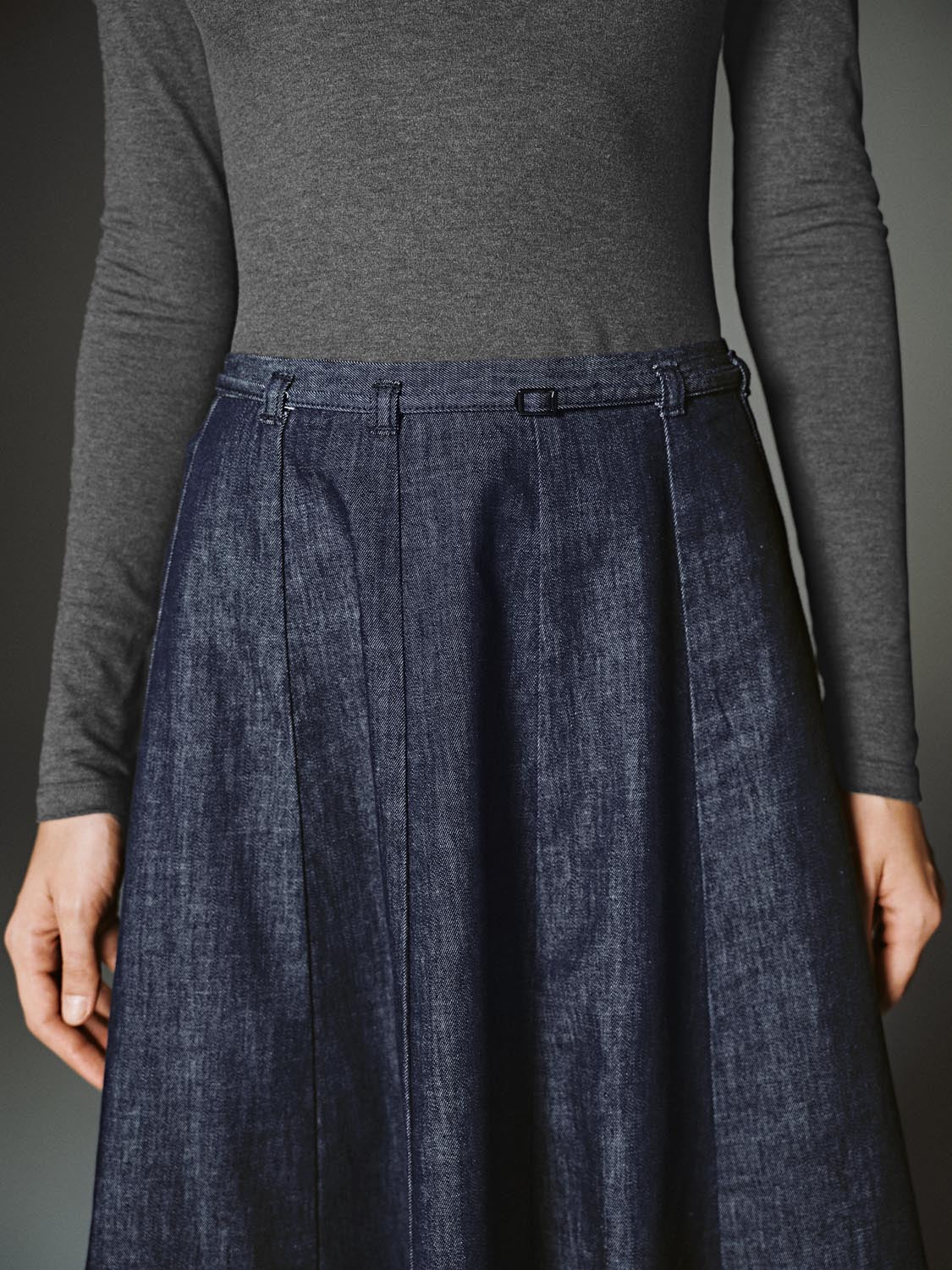 Pleated Denim Midi Skirts