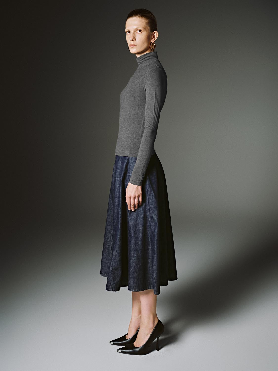 Pleated Denim Midi Skirts