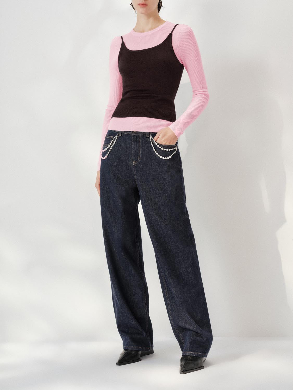 Chain Décor Wide Leg Jeans